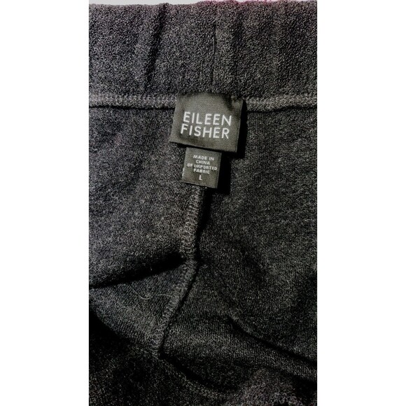 Eileen Fisher Large Charcoal Black Soft 100% Knitted Wool Wide Leg Pull On Pants - Picture 5 of 11